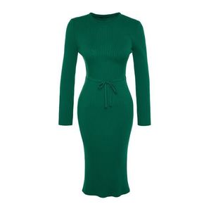 Trendyol Smaragdově zelené midi pletené šaty obraz