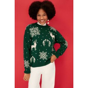 Trendyol smaragdový vánoční svetr s žakárovým vzorem obraz