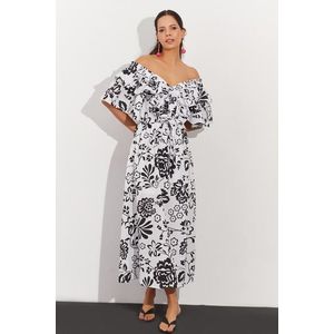 Cool & sexy Dámské Bílo-černé Volánky Přední zadní V vzorované midi šaty obraz