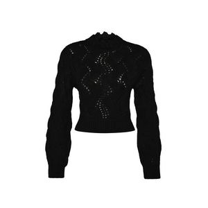 Trendyol černý jemně texturovaný perforovaný pletený svetr obraz