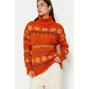 Trendyol oranžový měkký texturovaný svetr z roláku obraz