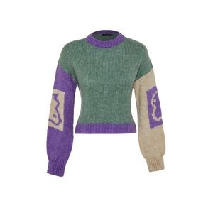 Trendyol Mint Měkký texturovaný pletený svetr s barevným blokem obraz