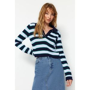 Trendyol Navy Blue Crop Pletený svetr s barevným blokem obraz
