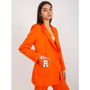 Oranžová oversize bunda s nášivkami obraz