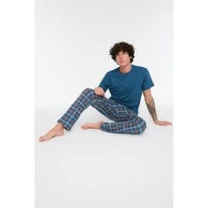 Trendyol Navy Blue Plaid Knitted Pajamas Set obraz