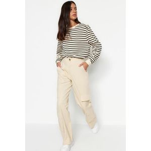 Trendyol Světle béžové kalhoty s vysokým pasem a širokými nohavicemi se širokými nohavicemi tkané ze 100% bavlny obraz