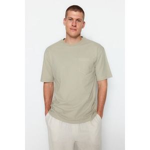 Trendyol Stone Relaxed/Casual Cut Short Sleeve Textured Pocketed 100% Cotton T-Shirt obraz