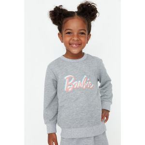 Trendyol šedý melírovaný dívčí pletený svetr s licencí Barbie obraz