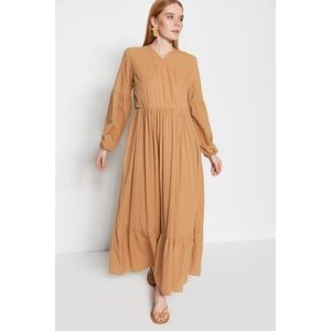 Trendyol Camel Textured Fabric Double Breasted Collar Woven Dress obraz