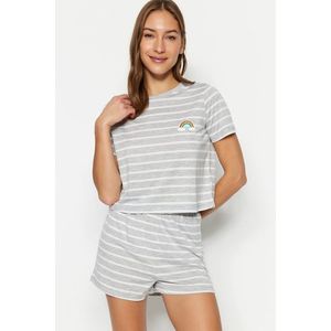 Trendyol Gray Melange Rainbow Printed T-shirt-Shorts Knitted Pajamas Set obraz