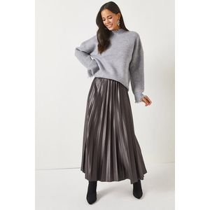 Olalook Anthracite Leather Look Pleat A-Line Skirt obraz