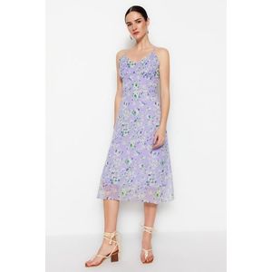 Trendyol Lilac Midi tkané lemované květinový vzor tkané šaty obraz