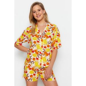Trendyol Multicolored Fruit Printed Viscose Shirt-Shorts, Woven Pajamas Set obraz