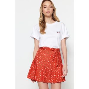 Trendyol Pomegranate Blossom Polka Dot Skirt-Look High Waist Mini Knitted Shorts obraz