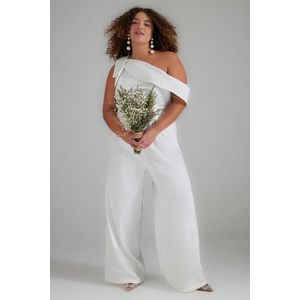 Trendyol Curve White One-Shoulder Weave Bridal Overalls With Bow obraz