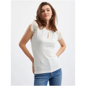 Orsay Bílé dámské tričko s krajkovým detailem - Dámské obraz