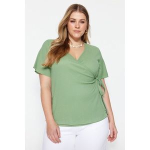 Trendyol Curve Dark Mint Double Breasted Tie Detailed Knitted Blouse obraz