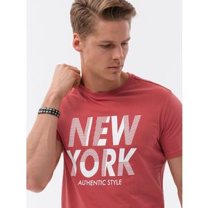 Ombre Men's printed cotton t-shirt - red obraz