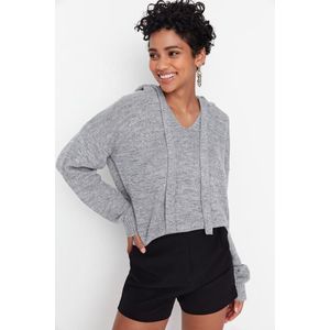 Trendyol šedý pletený svetr s kapucí obraz