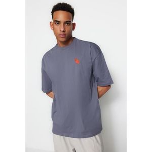 Trendyol Oversize/Široký střih tričko s krátkým rukávem a výstřihem do kruhu s vyšívanou liškou 1 bavlněné tričko obraz