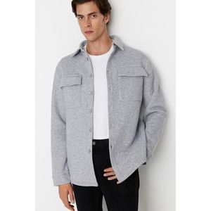 Trendyol šedá pánská košile s pravidelným/normálním střihem, límečkem, klopovou kapsou a fleecovou podšívkou obraz