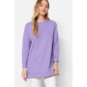 Trendyol Lilac Crew Neck Stone Detailed Knitted Tunic obraz