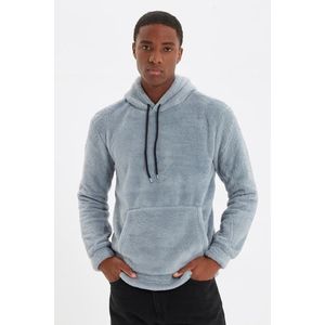 Trendyol Men's Gray Regular/Real Fit Kangaroo Pocket Long Sleeve Warm Plush Sweatshirt obraz