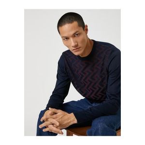 Koton Basic pletený svetr s geometrickým vzorem a texturou, kulatý výstřih. obraz