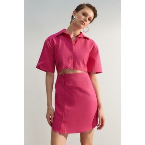 Trendyol Limitovaná edice fuchsiové košile Mini tkané tkané šaty obraz
