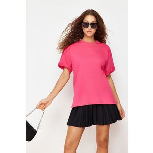 Trendyol Fuchsia100% Cotton Premium Oversized/Wide Fit Crew Neck Knitted T-Shirt obraz