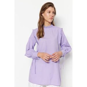 Trendyol Lilac Woven Cotton Tunic with Ruffle Shoulder and Cuff obraz