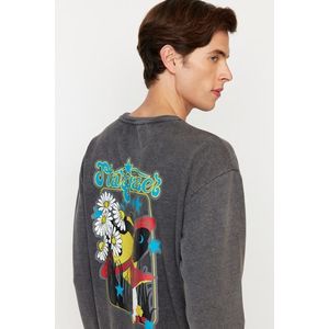 Trendyol Anthracite Relaxed Crew Neck Faded/Faded Effect Sweatshirt obraz