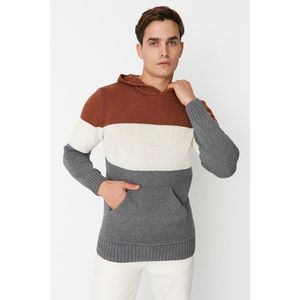 Trendyol Tile Men's Regular Fit Hooded Color Block Knitwear Sweater obraz