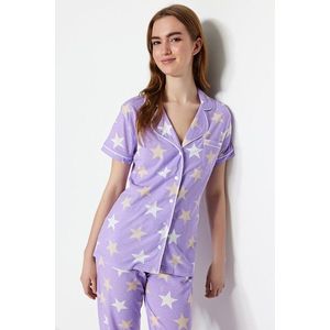 Trendyol Lilac Cotton Starry Shirt-Pants Knitted Pajamas Set obraz