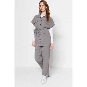 Trendyol Gray Gold Buttoned Vest-Pants Knitted Suit obraz