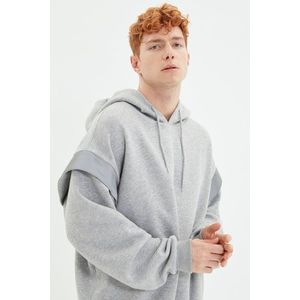 Trendyol Gray Oversize/Wide Cut Hooded Sweatshirt with Reflective Detail and Fleece Inside obraz
