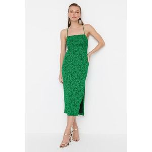 Trendyol zeleno-vícebarevné pletené texturované elegantní večerní šaty obraz