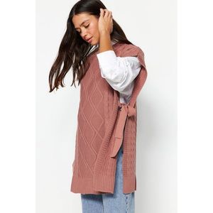 Trendyol Světle růžový pletený pletený svetr s pasem obraz
