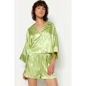 Trendyol Multi Color-Green Striped Satin Shirt-Shorts Woven Pajamas Set obraz