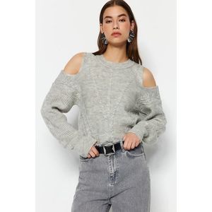 Trendyol Grey Window/Cut Out Měkký texturovaný pletený svetr obraz