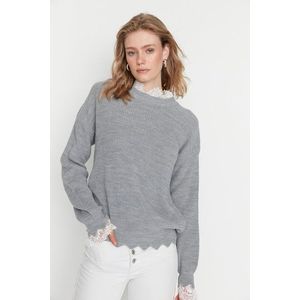 Trendyol Gray Lace-Tulle Knitwear Sweater obraz