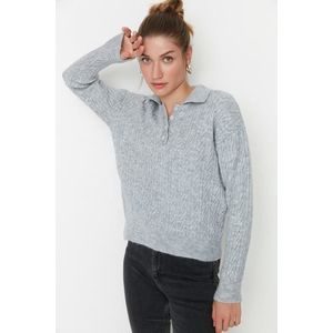 Trendyol šedý široký střih měkký texturovaný pletený svetr obraz