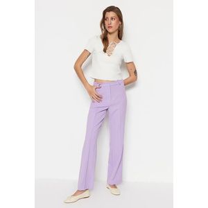 Trendyol Lilac Rovné žebrované prošívané tkané kalhoty s vysokým pasem obraz