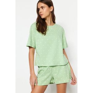 Trendyol Mint 100% Bavlněné Pyžamo se Srdcovým Vzorem - Tričko a Šortky obraz