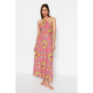 Trendyol tropické vzorované maxi tkané plážové šaty ze 100% bavlny obraz