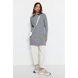 Trendyol Gray Thessaloniki Knitted Zippered Knitwear Sweater obraz