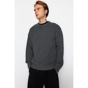 Trendyol Anthracite Oversize Fit Wide Fit Crew Neck Basic Knitwear Sweater obraz