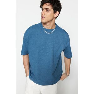 Trendyol Basic Indigo Oversize/Wide Fit Textured Waffle Short Sleeve T-Shirt obraz