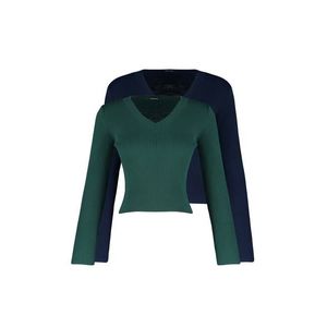 Trendyol Navy Blue-Khaki Basic 2-balení pleteného svetru obraz