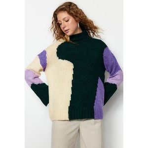 Trendyol Emerald Green Soft Textured Color Block Knitwear Sweater obraz